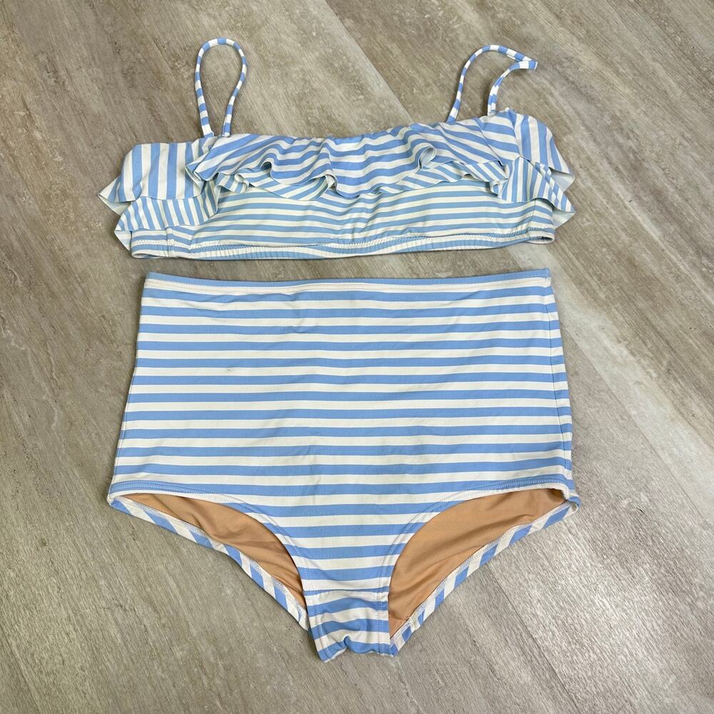 J. Crew Blue and White Striped Bikini
